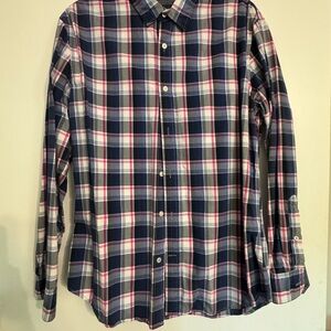 Banana Republic Men's Plaid Shirt - Blue and Pink Size Large